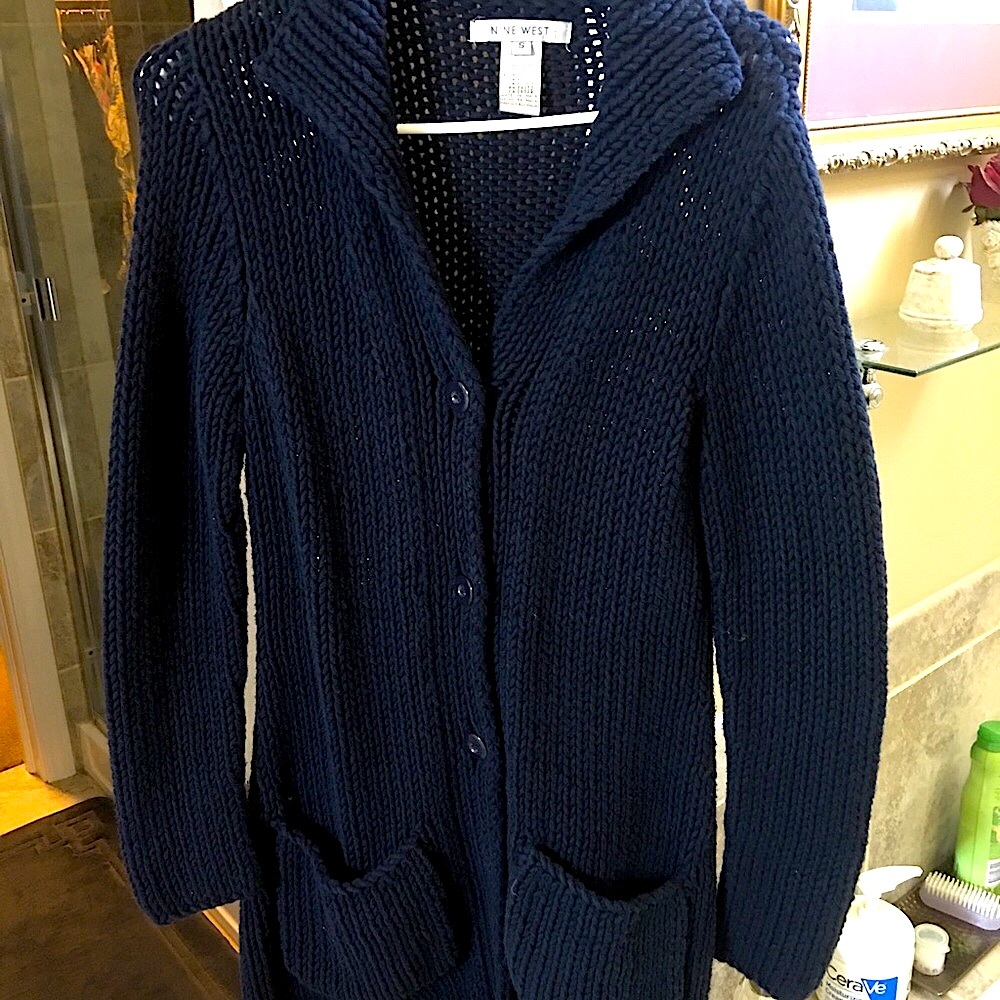 Oversized Size Small Chunky Sweater/Coat Navy Retro